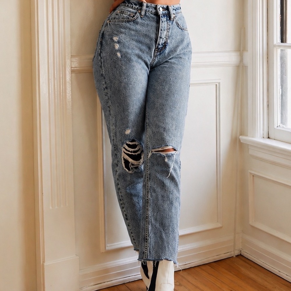 Free People CRVY Georgine Mom Jeans - Blue Acid Wash-90s‎ Style Sz 27